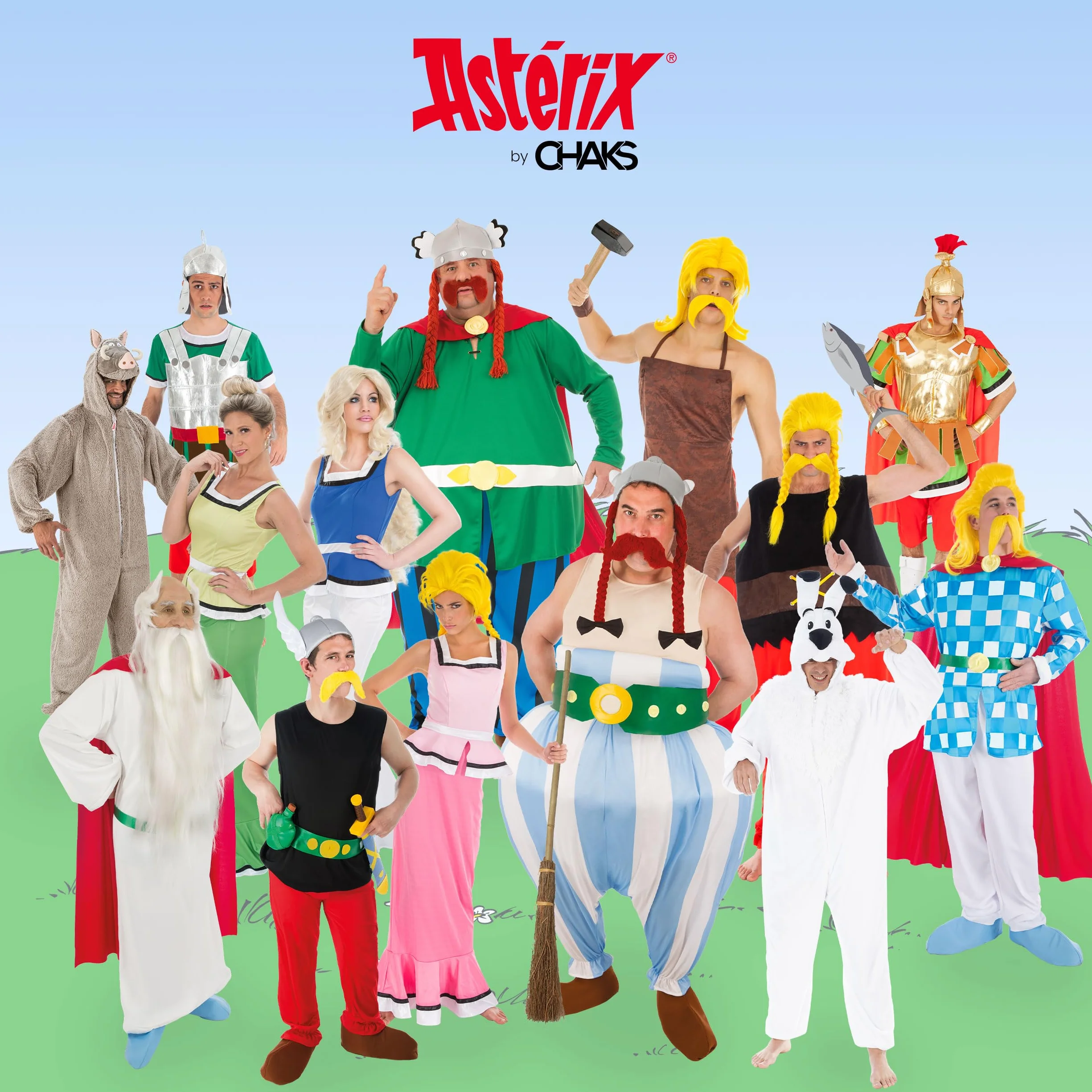 Chaks - CS964196/L - Déguisement - Costume Licence Assurancetourix 6 Pièces, Taille L | Costume officiel d'Astérix, ensemble 6 pièces avec haut, pantalon, cape, moustache et accessoires, Comic Con
