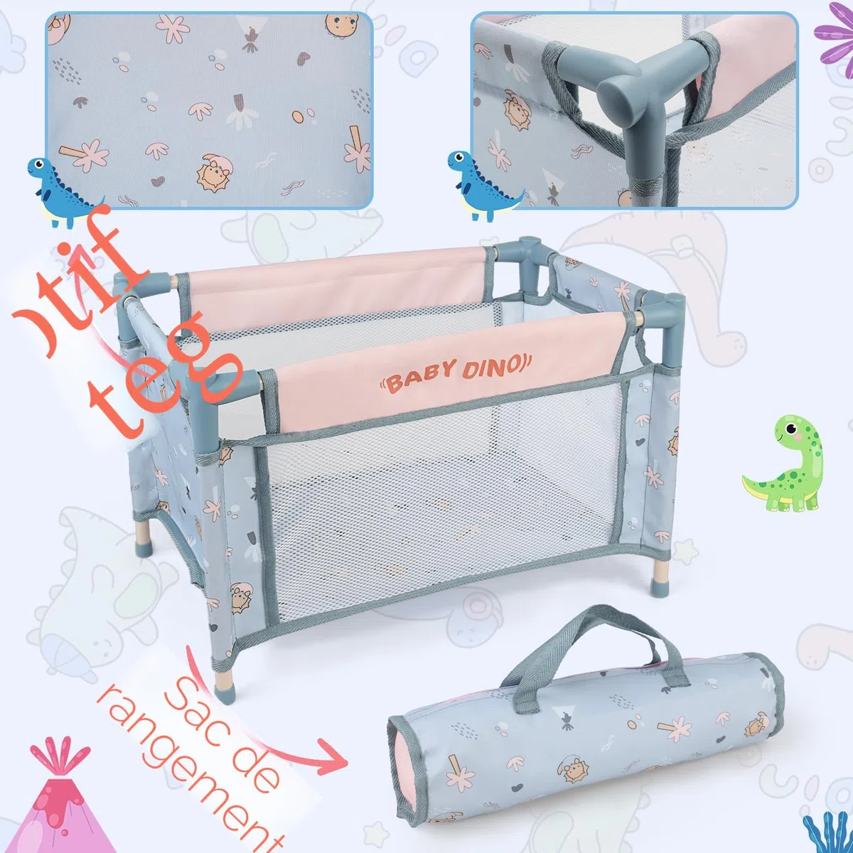 deAO Ensemble Poupée Bébé 30 cm avec Accessoires, Set de Jeu de Rôle 3 Ans+ | Poussette Pliable, Berceau, Lit Pépinière, Chaise Haute, Tapis de Jeu, Sac de Voyage, Plastique Sûr, Assemblage Facile