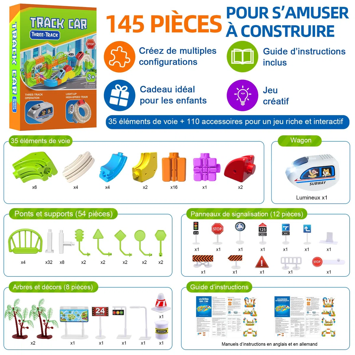 Circuit de Train électrique à Cubes de 145 pièces, Circuit de Train à gravité 3D à Construire soi-même, Jouet éducatif STEM, idée de Cadeau créative pour Les Enfants de 3 à 8 Ans