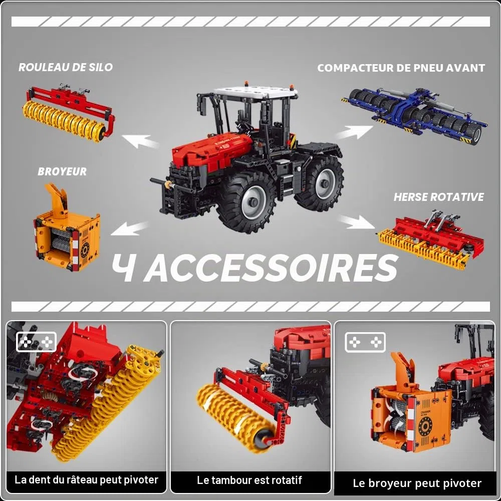Mould King 17020 Technique 4 en 1 Télécommandés Blocs de serrage Tracteur avec 4 moteurs STEM Kit de modélisation pour les amateurs de machines agricoles (2716 pièces)