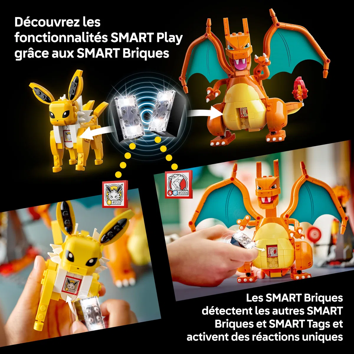 LEGO Pokémon Smart Play : Le Combat Ultime Entre Dracaufeu et Voltali - Jouet Tout-en-Un Interactif avec 2 Smart Briques, 4 Tags, 1 Chargeur & 2 Pokémon – Idée Cadeau Garçon ou Fille dès 8 Ans 72167
