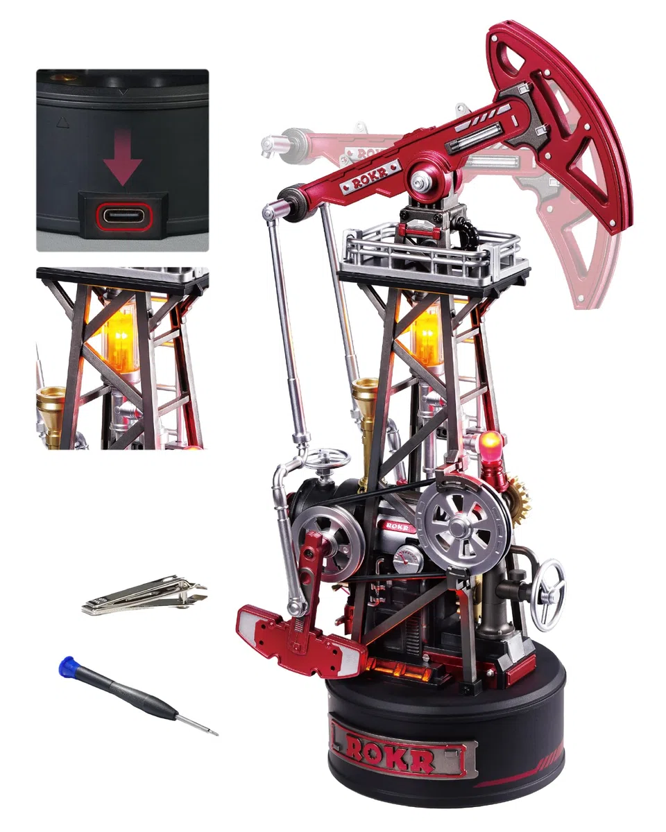 ROKR Puzzle 3D Modèle de Montage Mécanique, Maquette en Plastique Métal a Construire Adulte, Cadeaux DIY à Thème Industriel (Oil Pump Jack) CGL03