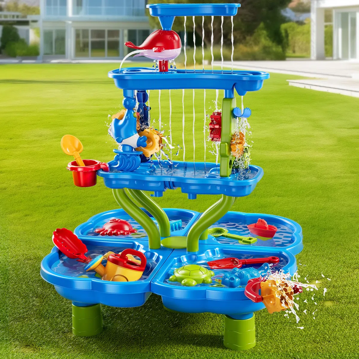 JUKUDAHU Table à sable et à eau pour enfants à partir de 3 à 8 ans - Étang cascade - Jouets de plage d'été d'extérieur - Jouets de salle de bain - Kit de jeu sensoriel - Cadeaux pour garçons et filles