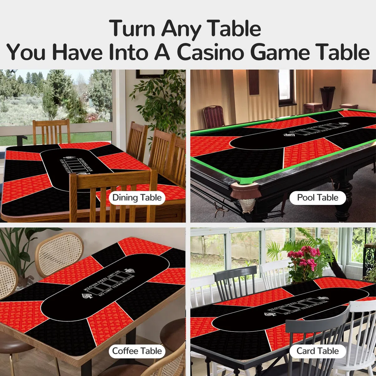 Tapis de Poker 180 x 90 cm, Professionnelle Tapis Poker Texas Holdem, 10 Joueurs Portatif en Caoutchouc Plateau de Poker Antidérapant, Table de Poker Sac de Transport Inclus