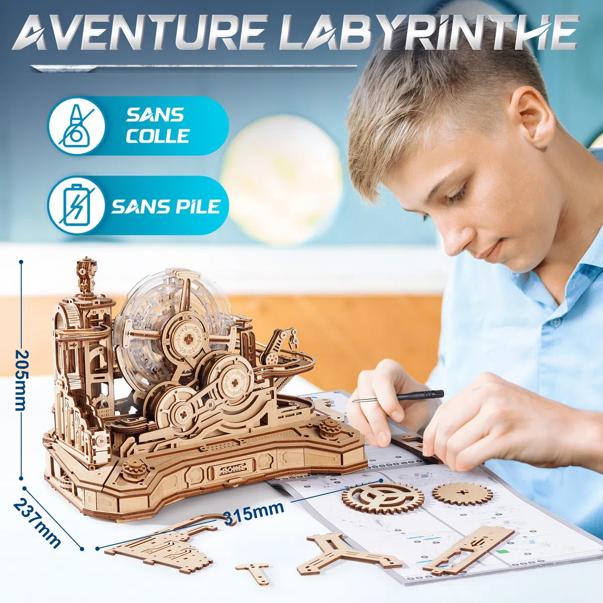 ROKR Puzzle 3D Bois Gear Ball Challenge Circuits de Billes Adulte,Maquette en Bois a Construire DIY Cadeaux pour Hommes et Enfants