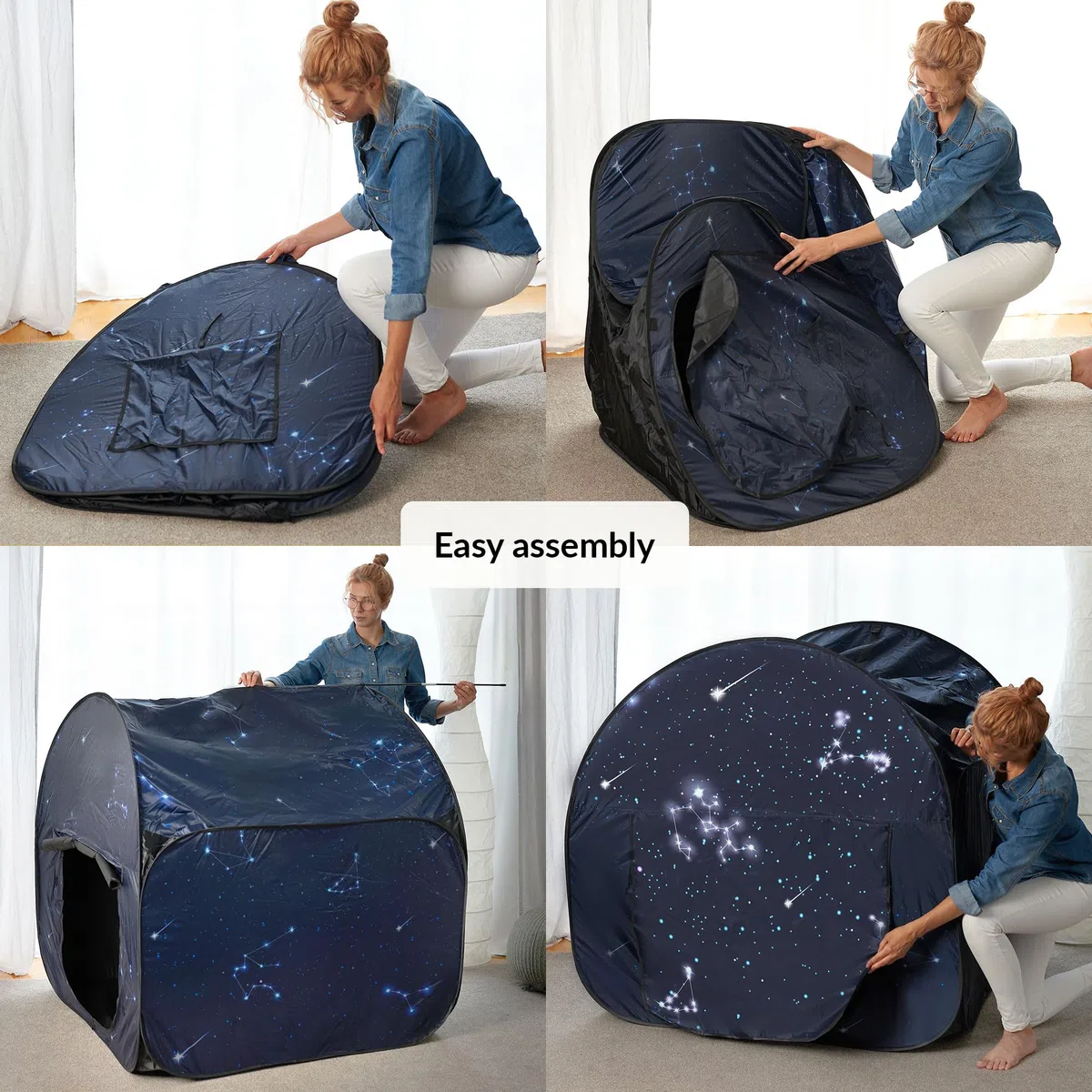 Tente Sensorielle | Coin Calme Enfants Jeux Et Détente | Thème Etoiles - Aide avec Autisme, TIS, Anxiété| Tente Sensorielle Occultante pour Enfants Autistes - Petite | Sensory Tent Star (90cm)