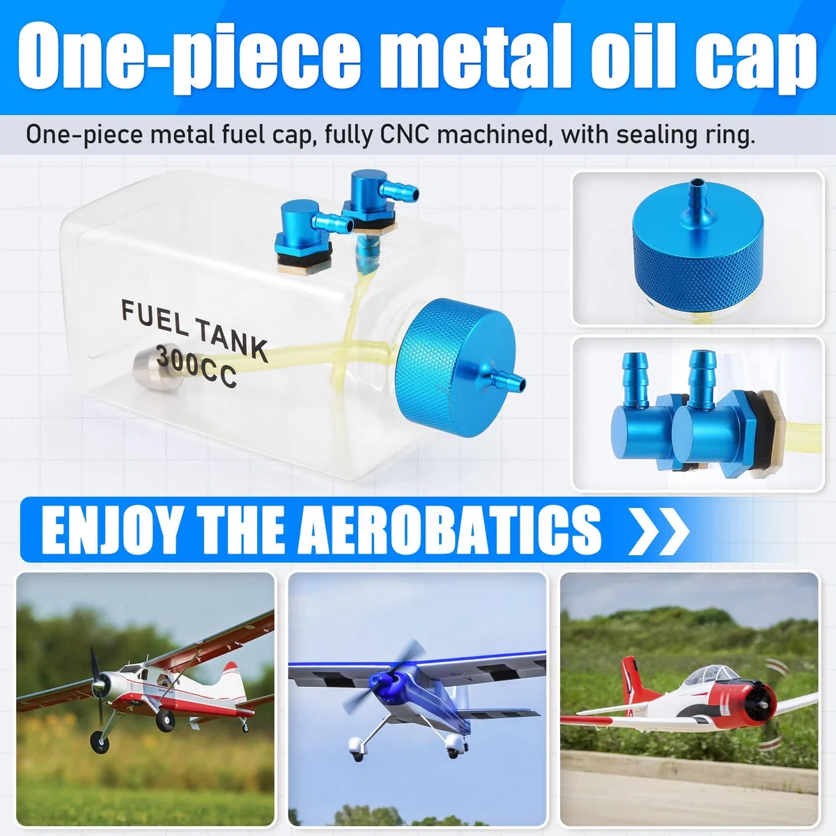 Bidon d'essence en plastique transparent 300 CC CNC pour avion RC Gas et Nitro