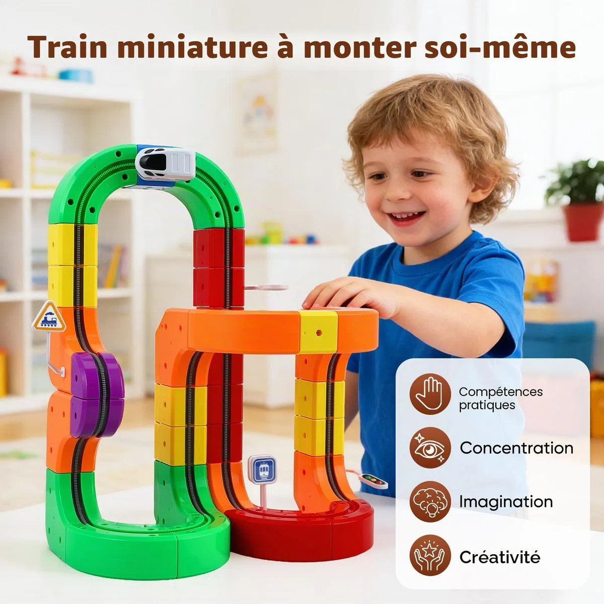 Ensemble de Train Cube Magique 123 pièces, Ensemble de Train électrique, mises en Page 3D intégrées, Piste de Course Flexible, Jouet de Construction de Voiture motorisé défiant la gravité