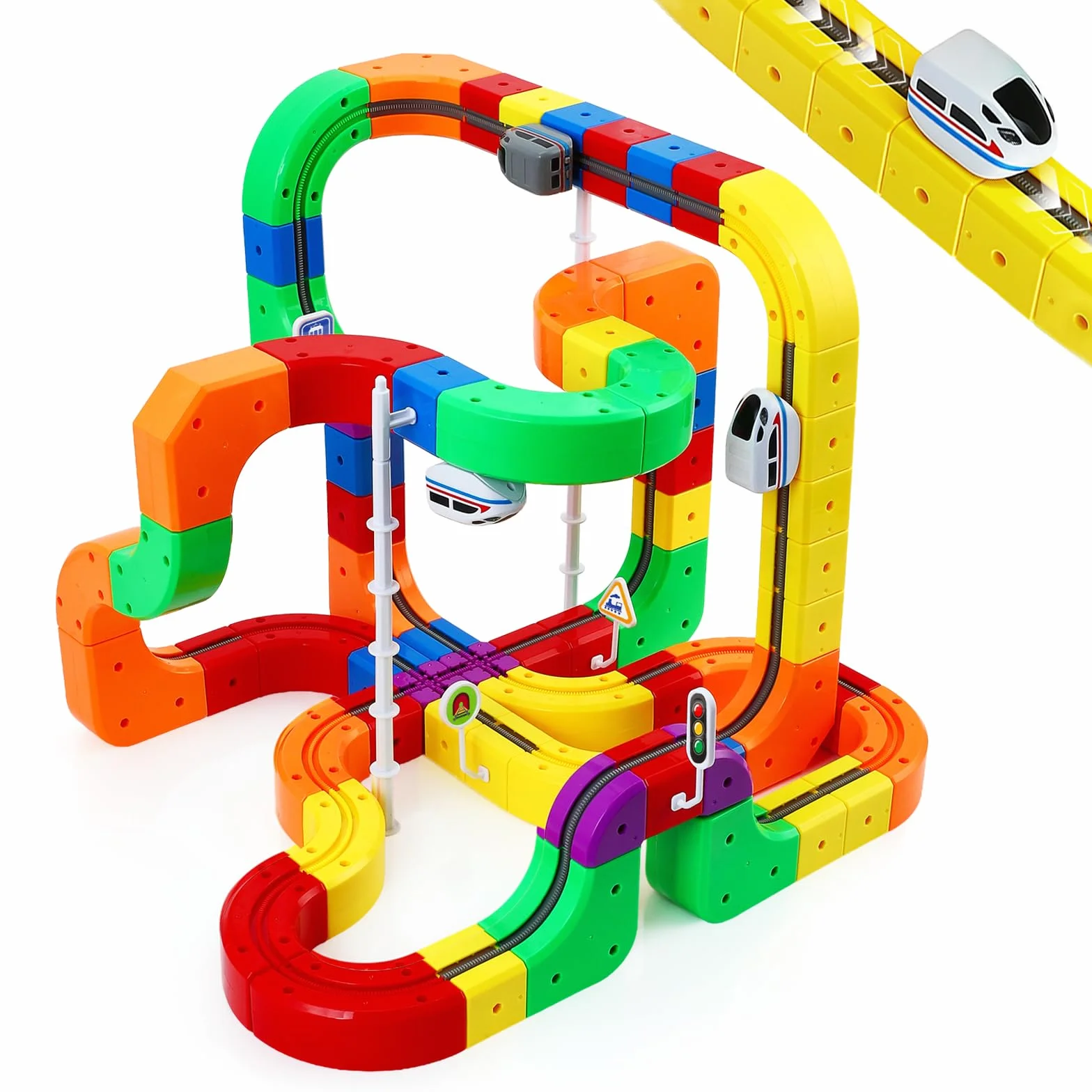 Ensemble de Train Cube Magique 123 pièces, Ensemble de Train électrique, mises en Page 3D intégrées, Piste de Course Flexible, Jouet de Construction de Voiture motorisé défiant la gravité
