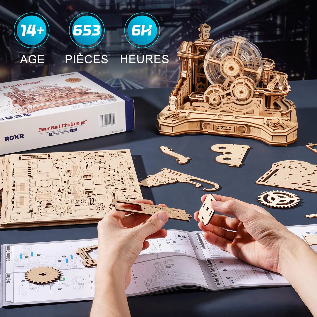 ROKR Puzzle 3D Bois Gear Ball Challenge Circuits de Billes Adulte,Maquette en Bois a Construire DIY Cadeaux pour Hommes et Enfants