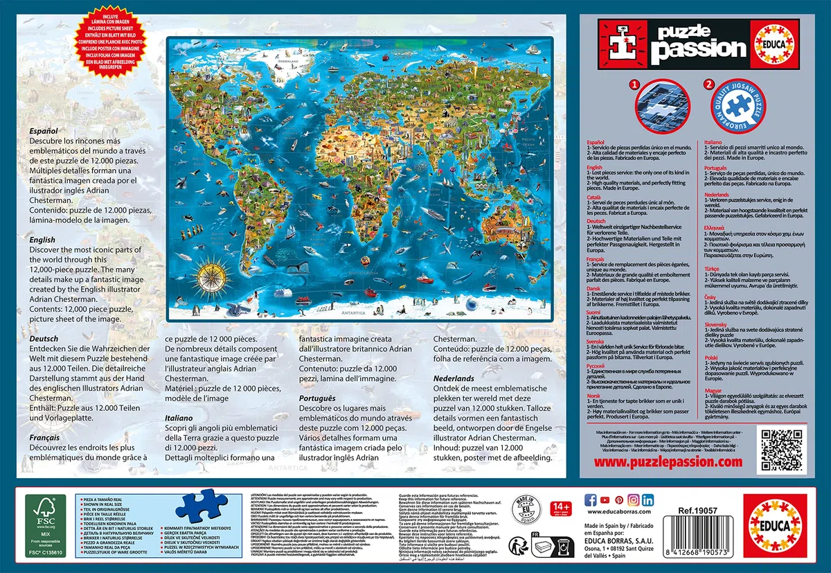 Educa - Puzzle de 12000 pièces pour Adultes | XXL Puzzles. Merveilles du Monde. Recommandé à partir de 14 Ans(19057)