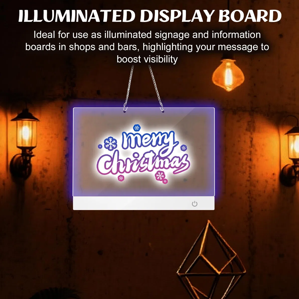 LE-D - Tableau à dessin LED - Rechargeable - 35 x 25 cm - Avec 10 modes d'éclairage - À suspendre - Avec chaîne de suspension et support - 7 couleurs - Cadeau - Blanc