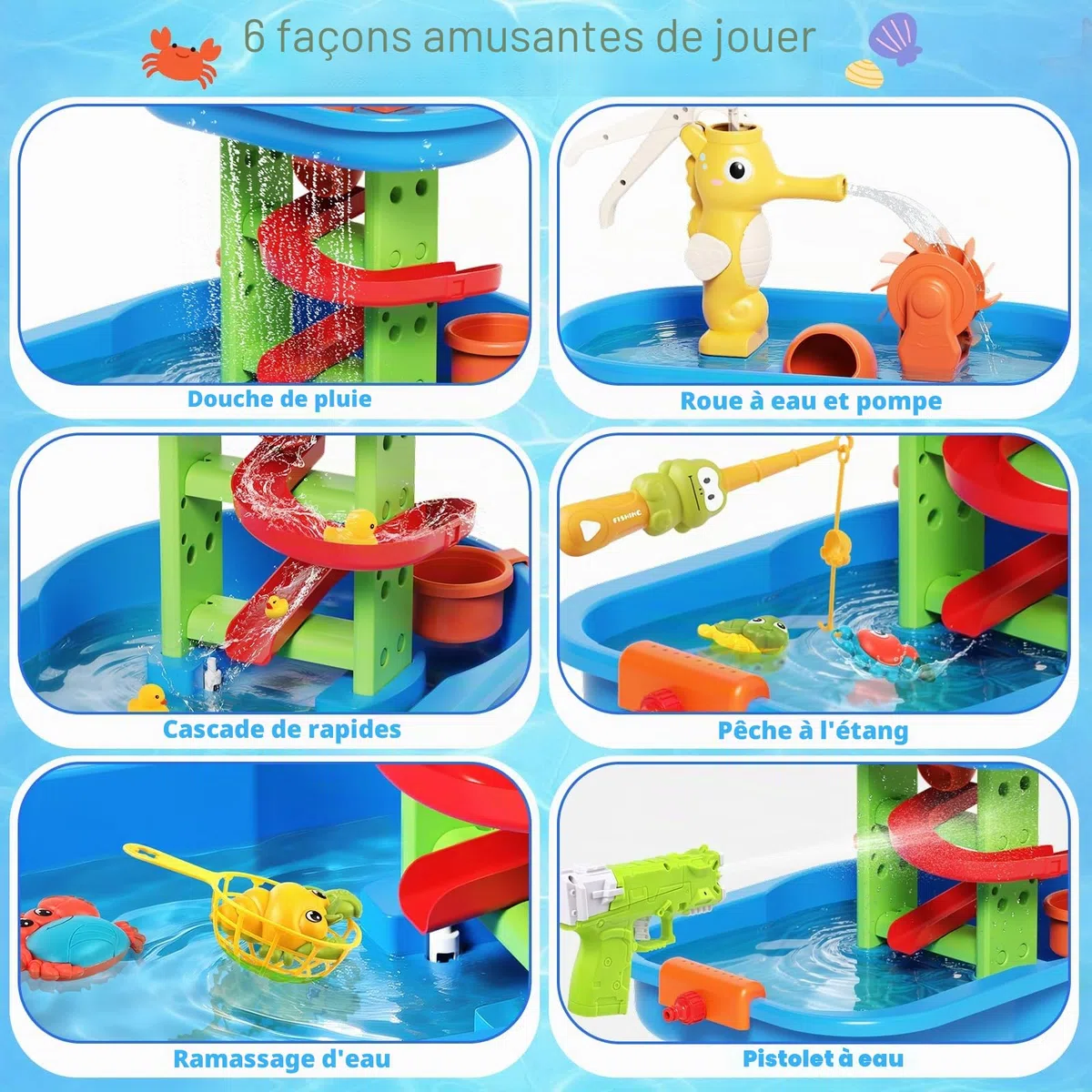 Table à Eau pour Enfants - Table Sensorielle avec 28 Accessoires de Jeu, Table de Jeu d'Extérieur avec Jet d'Eau Effet Pluie, Jouet Éducatif STEM pour Garçons et Filles de 3 à 8 Ans