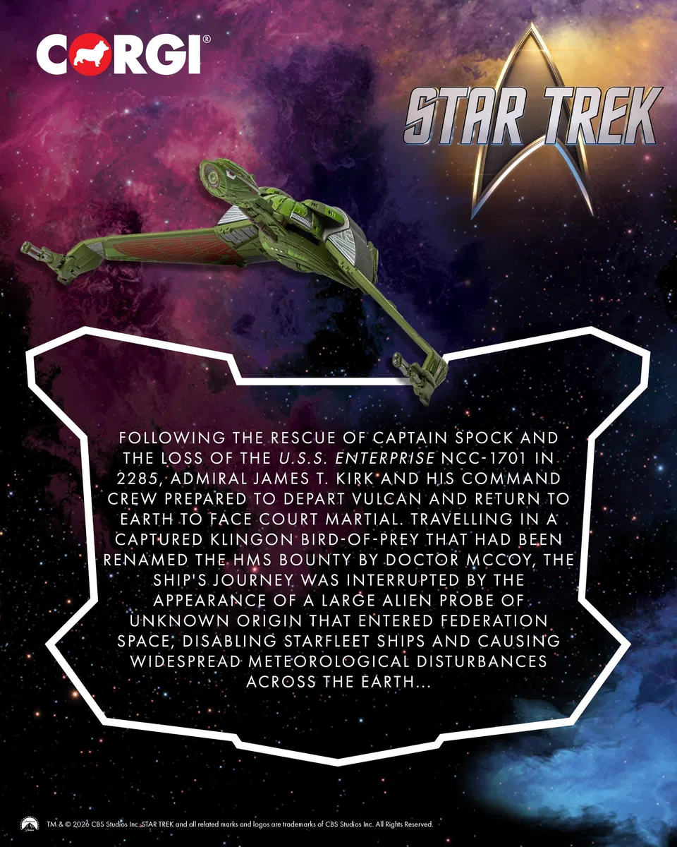 Corgi CC96612 Star Trek Klingon Oiseau de Proie « HMS Bounty » modèle moulé sous Pression avec Support de présentation – Star Trek IV : The Voyage Home Réplique détaillée du modèle de Navire, modèles