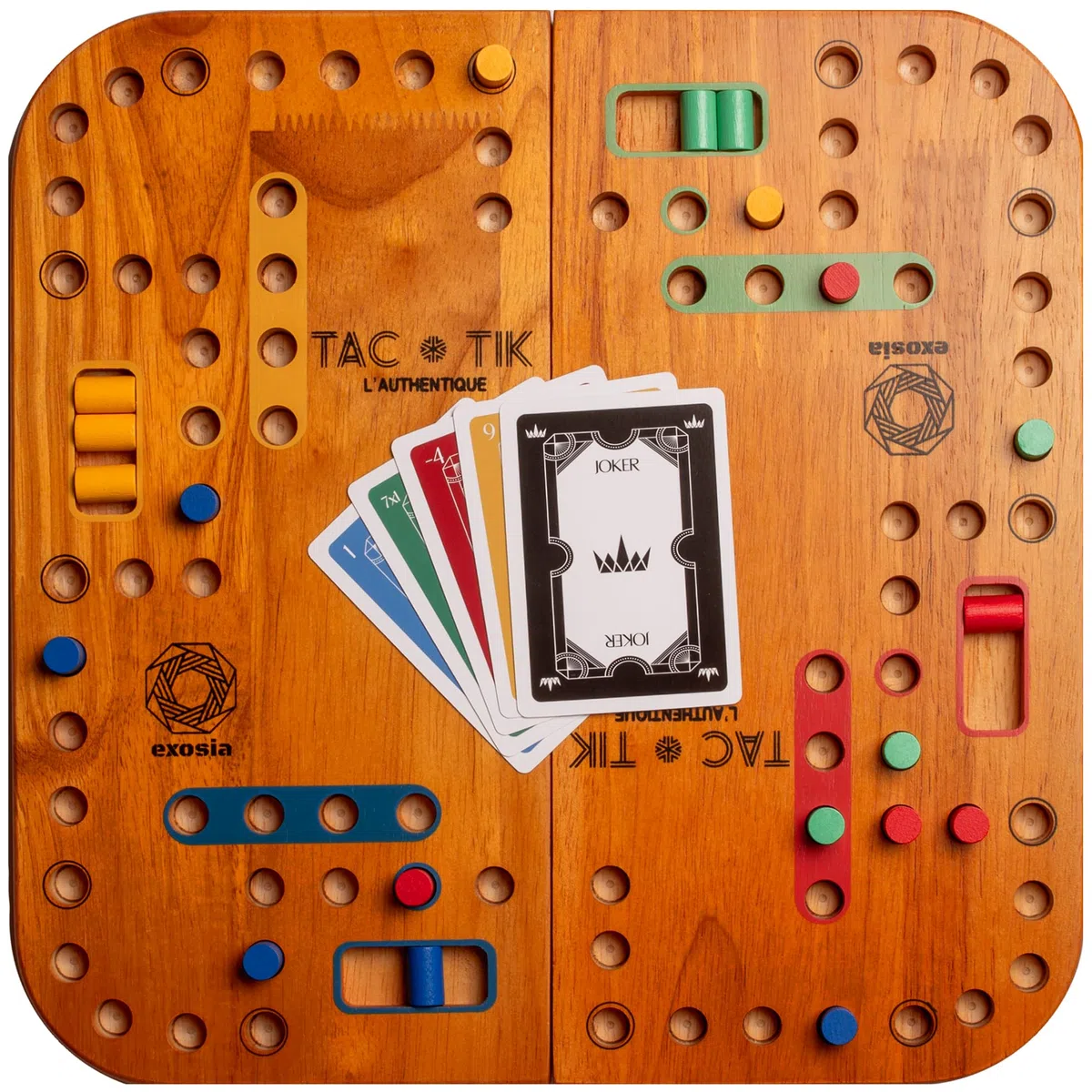 TAC-TIK L'Authentique jeu de société en bois massif d’Hévéa de 2 à 4 joueurs, Plateaux modulables magnétiques, Cartes et instructions en Français pour jouer au jeu de Tock ou TOC, éco-responsable