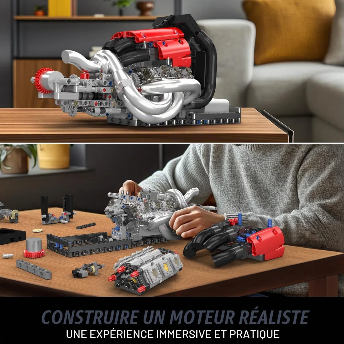 Mould King 10188 Technique – Ensemble de Briques pour Moteur V8 – 980 pièces – Modèle de Moteur de Course pour Adolescents et Adultes 14+