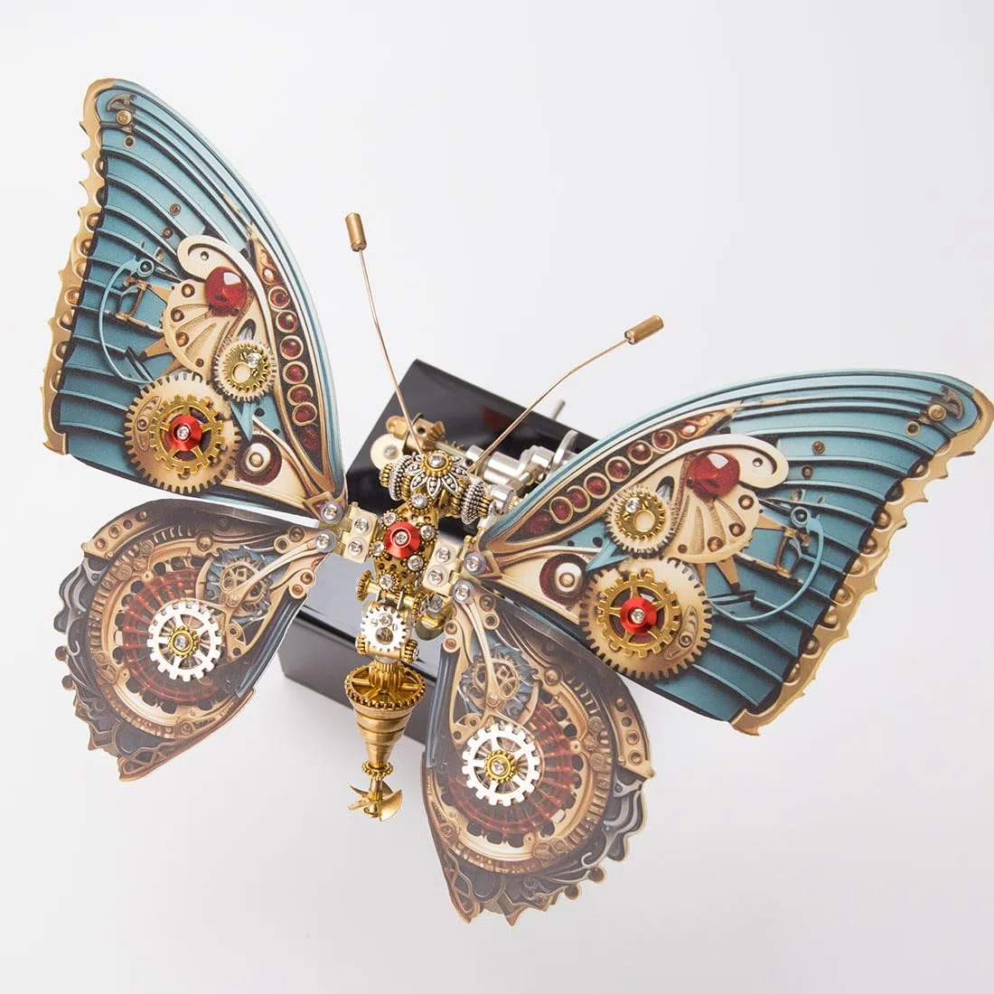 Kit de puzzle 3D en métal mécanique dynamique papillon pour adulte, modèle papillon mécanique avec boîte à musique, kits de montage en métal, parfait pour cadeau, 300 pièces, rouge