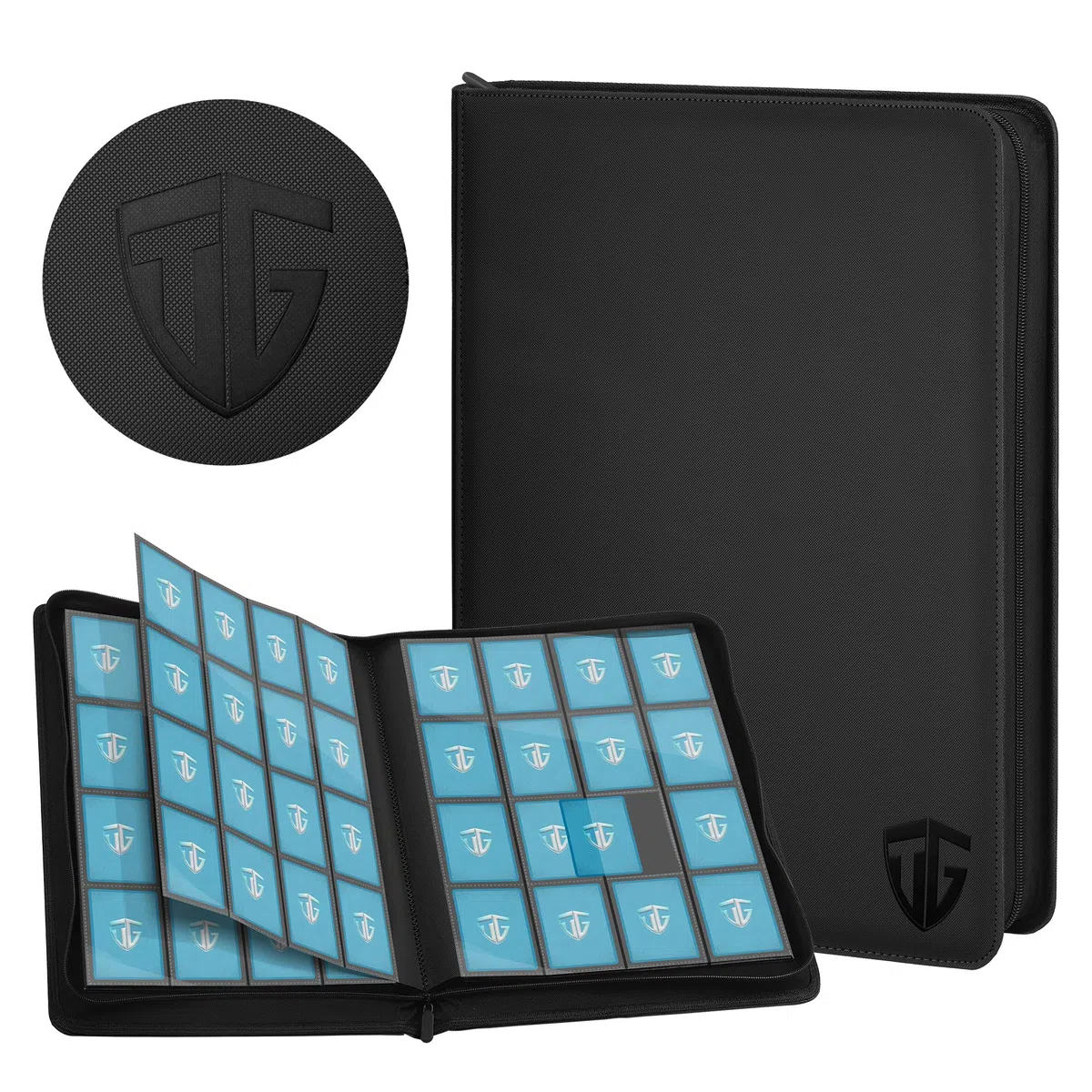 TCGUARD Album de Cartes à Collectionner à 16 Compartiments avec Fermeture Éclair pour Plus de 1000 Cartes, Grand Classeur, Poches de Chargement Latérales Sécurisées, Compatible avec MTG, Noir