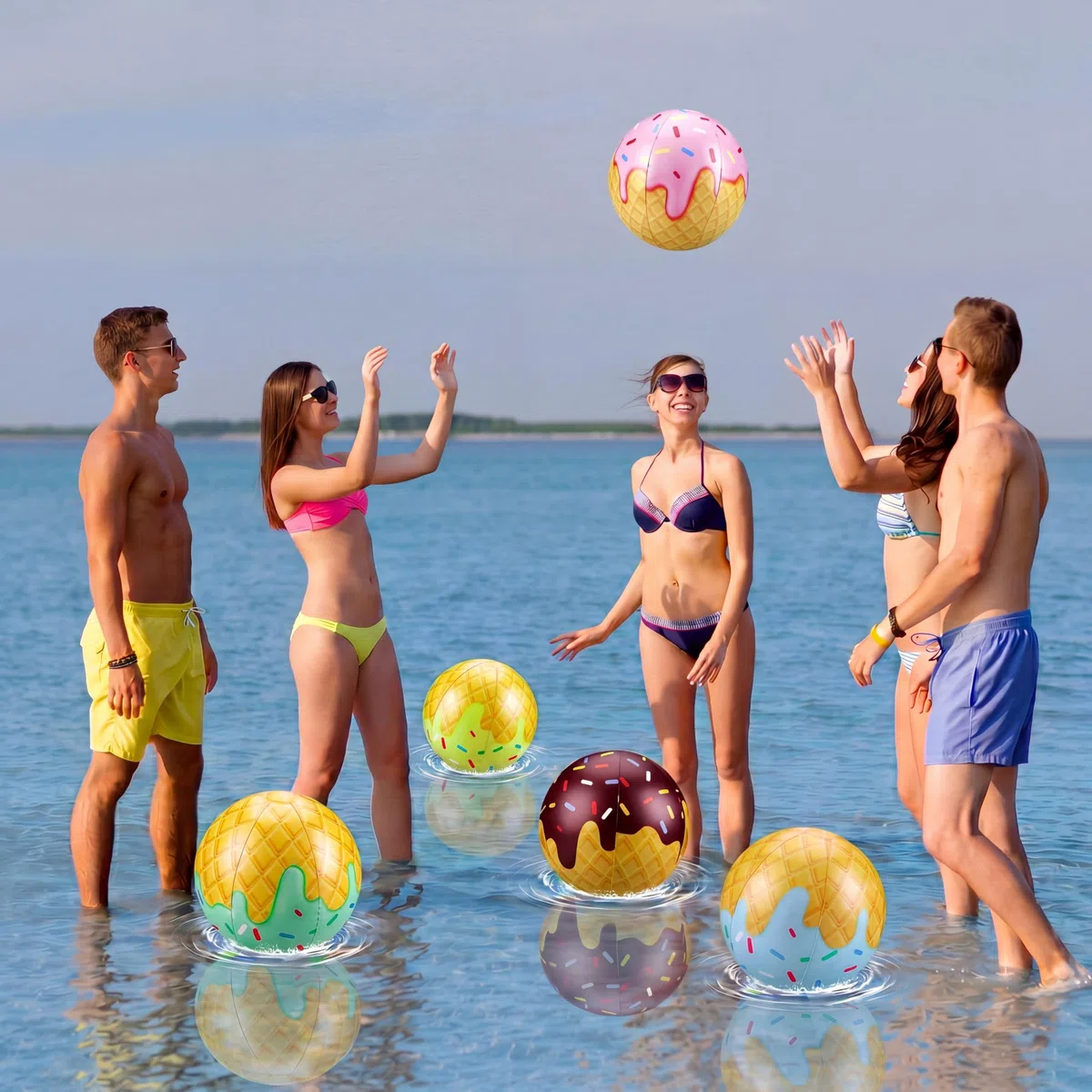 Lot de 10 balles de plage gonflables en vrac sur le thème de la crème glacée, jouets de piscine d'été pour fête d'anniversaire, jeux d'été, activités de piscine, cadeaux de fête