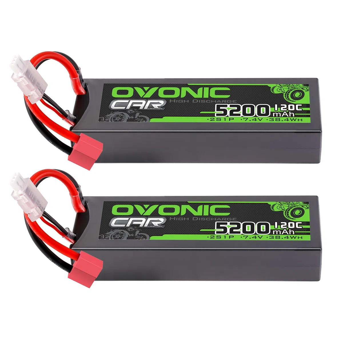 OVONIC Batterie Lipo 2s 7,4 V 5200 mAh 120 C avec Prise Deans T Plug Lipo pour Voiture RC Camion Truggy Quadcopter hélicoptère Camion Bateau Avion (2 pièces)