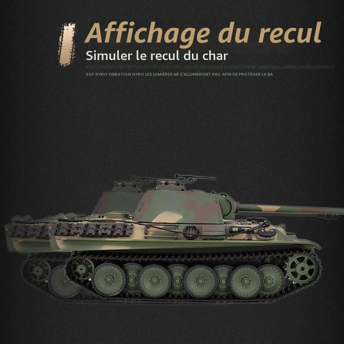 KAML Télécommandé 1:16 2.4Ghz RC Modèle de Tank Allemand Panther G - Char Avec Fonction de Prise de Vue, Effet Sonore, Lumière LED, Fumée - Cadeau Militaire