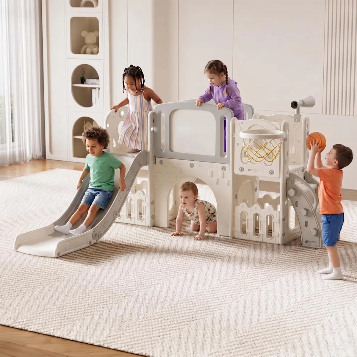Magic ZC Bébé Toboggan et Auto Portante Toboggan Tout Petit grimpeur bébé Aire de Jeux Ensemble intérieur Ministre des Affaires étrangères Toboggans (XST-Grey White)
