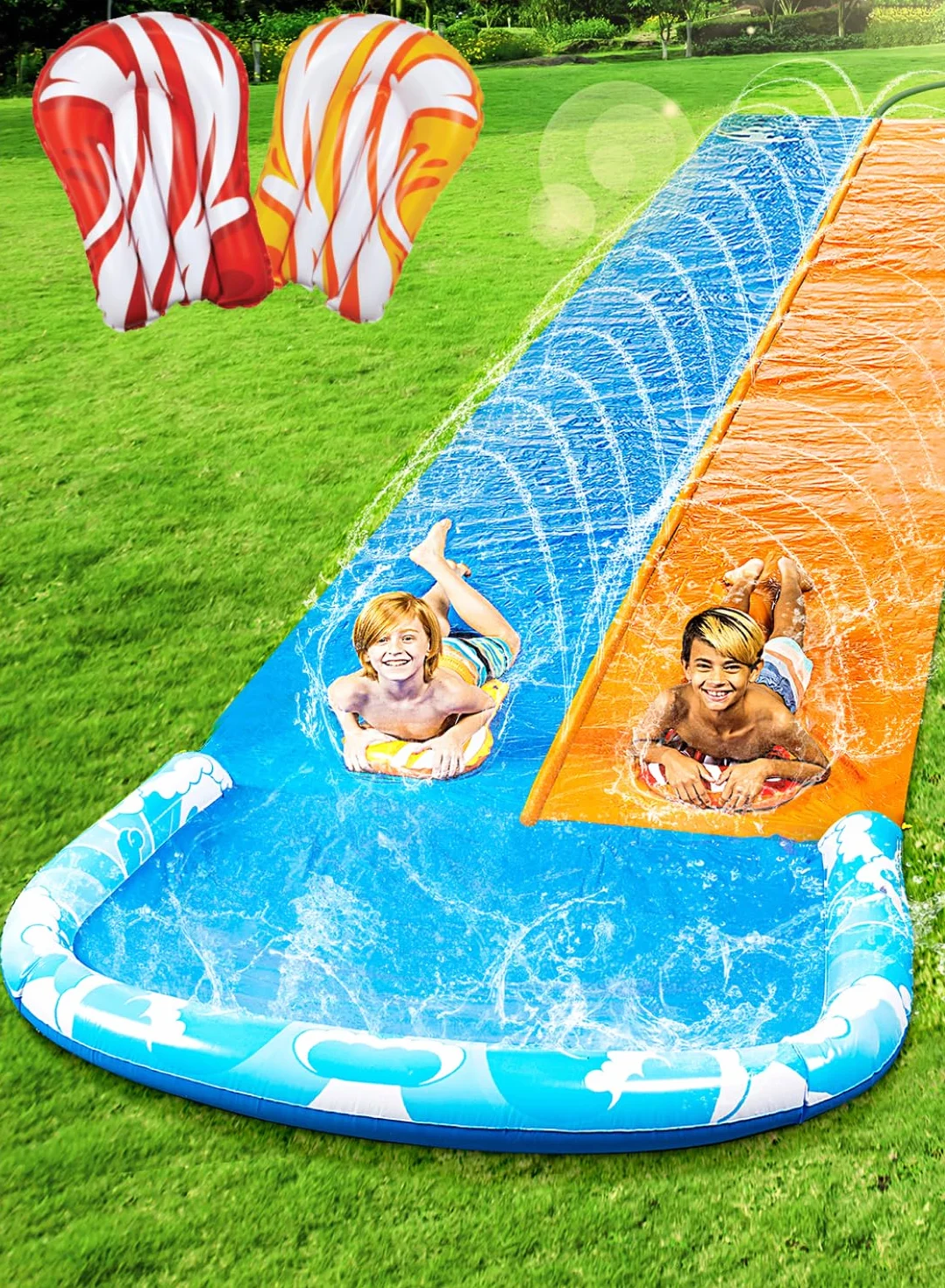 JOYIN 685 cm Toboggan Aquatique avec 2 bodyboards, Toboggan d'eau pour pelouse avec arroseur intégré, Jouet d'été pour Enfants et Adultes, Amusement en Plein air dans Le Jardin