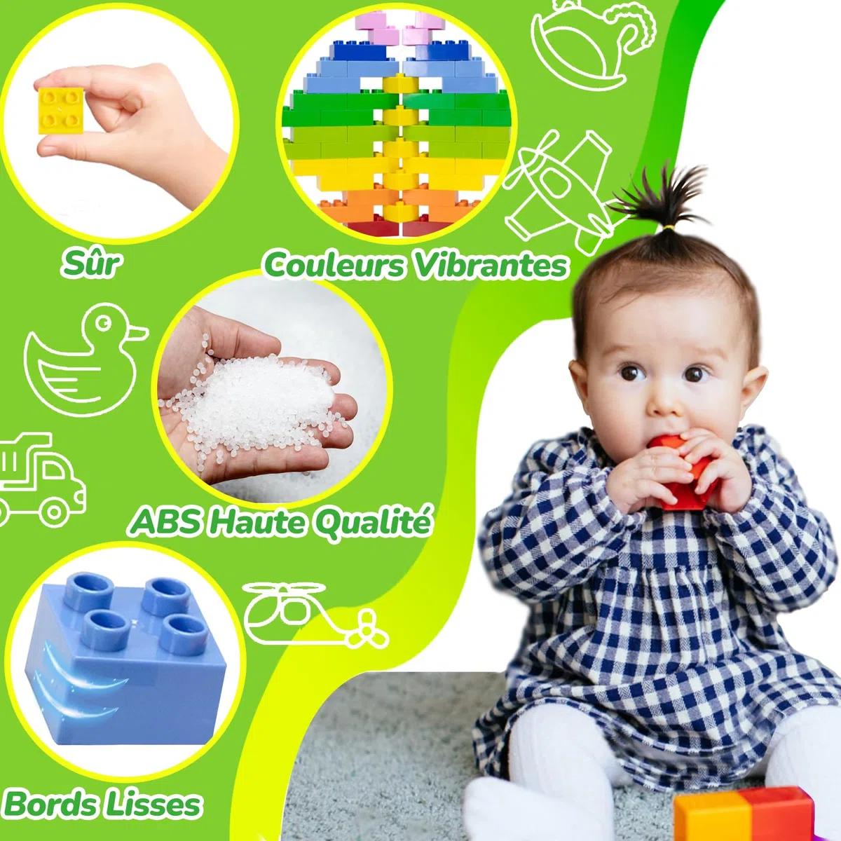 200 Grands Blocs compatibles Duplo - 8 Couleurs