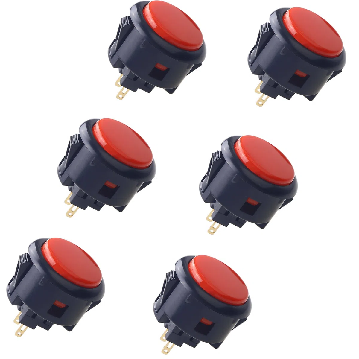 Sanwa Lot de 6 boutons poussoirs originaux OBSF-30 30 mm – pour jeux vidéo Arcade Jamma et console de jeux d'arcade (noir et rouge) S @ NWA