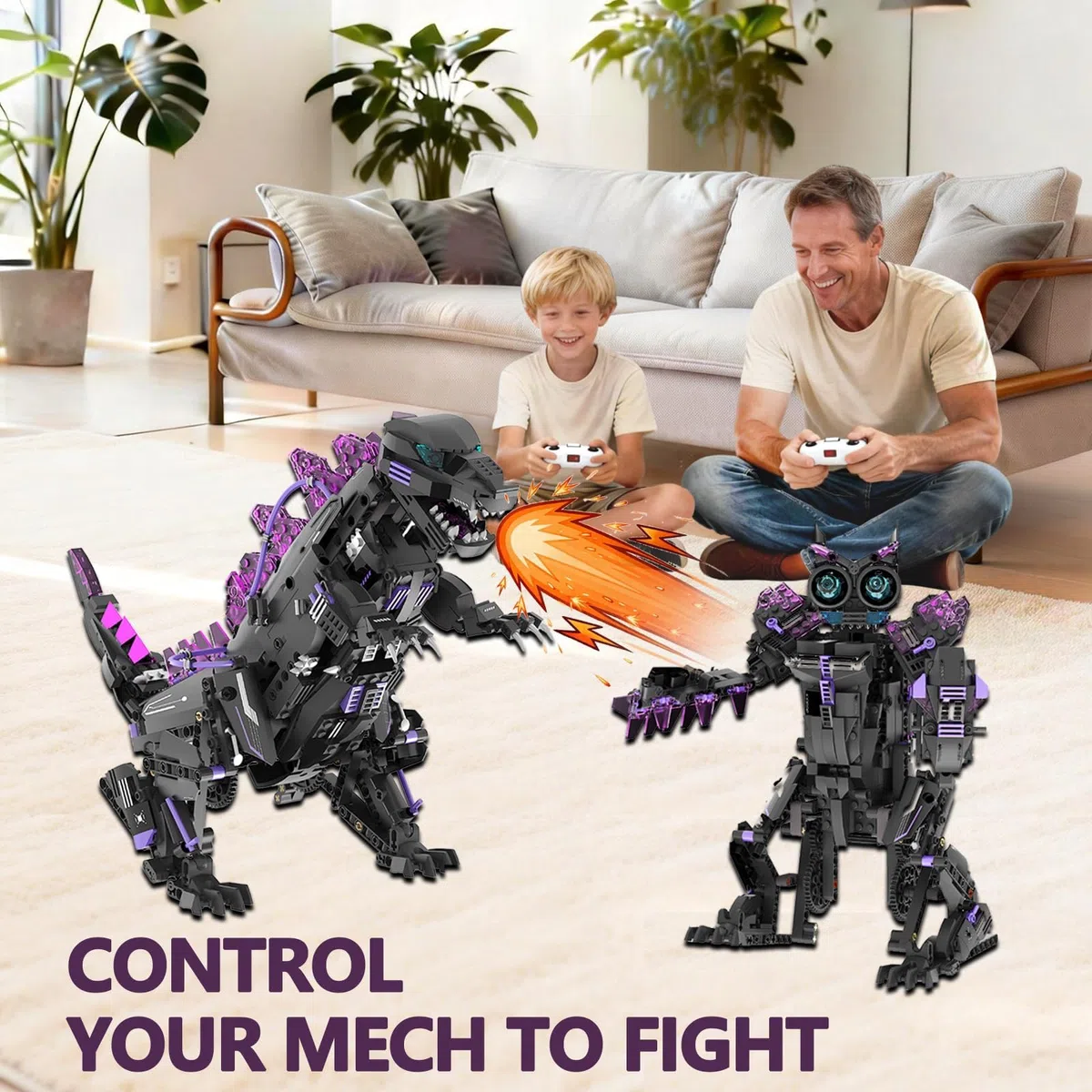 Kit De Construction Robot Dinosaure Avec Télécommandé, Kit De Blocs Jouet Robot Dinosaure Transformable 5-En-1 STEM Programmable Et APP, Pour Enfants 8 Ans+, Modèles Tricératops Et Ptérosaure