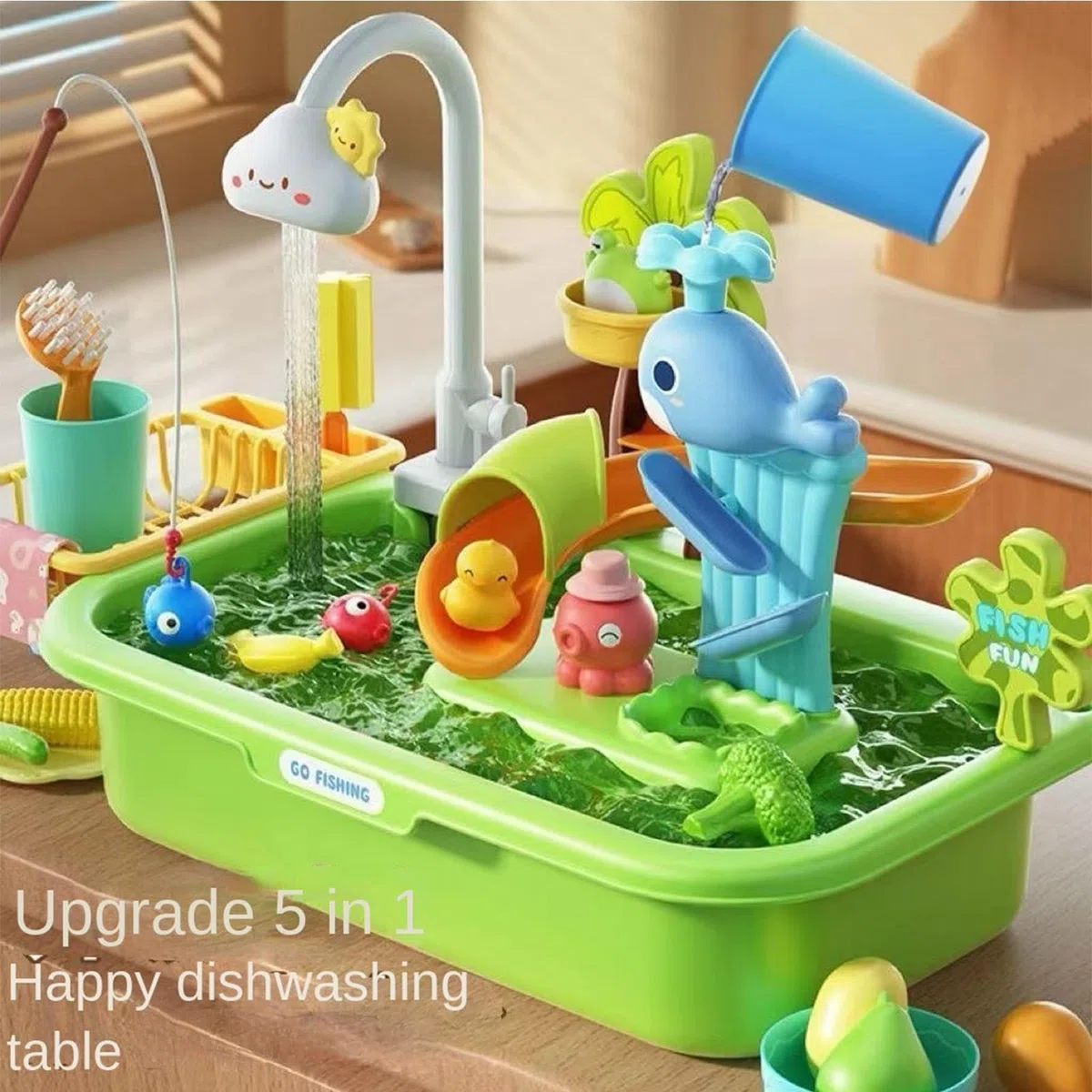 Générique Tables d'eau D'extérieur pour Enfant - Ensemble De Jeu De Pêche 4-en-1 avec Pompe Et Eau Courante pour Garçons Et Filles De 4 À 8 Ans, Jeux D'extérieur, Piscine, Anniversaire, Cadeau