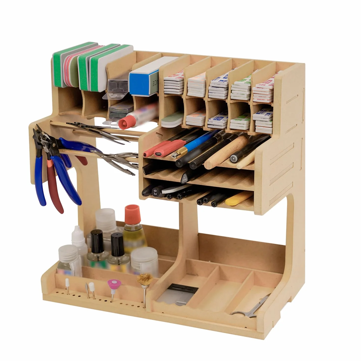Rack d'organisation pour kit de modélisme en bois avec matériau MDF, support de peinture, support de tournevis/pinceau, pour peintures et outils Tamiya, GK1