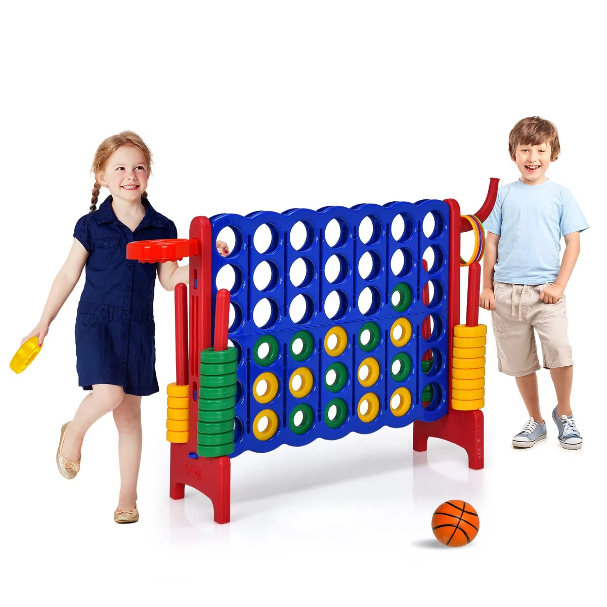 DREAMADE Puissance 4 Géant pour Enfants sur Pied 84 x 33 x 79 CM avec 42 Anneaux, Levier de Réinitialisation du Jeu, Jeu de Société pour Réunions de Famille,Maternelle,Camping (Rouge)