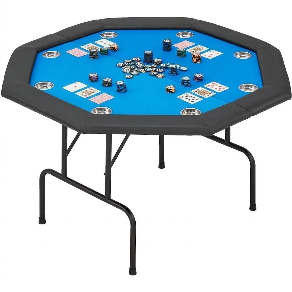 Table De Poker Pliable Octogonale Pour 8 Joueurs, Table De Poker De Casino Avec Pieds En Fer, Porte-Gobelets En Acier Inoxydable, Surface Résistante à l'Eau Pour Jeu De Cartes, Soirées En Famille Et c