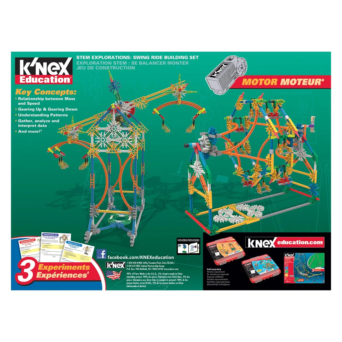 Kit de construction Swing Ride, K'NEX Education, Basic Fun, 77077, jouets éducatifs pour enfants, kit d'apprentissage STEM de 486 pièces, jouets de construction pour garçons et filles à partir de 8+