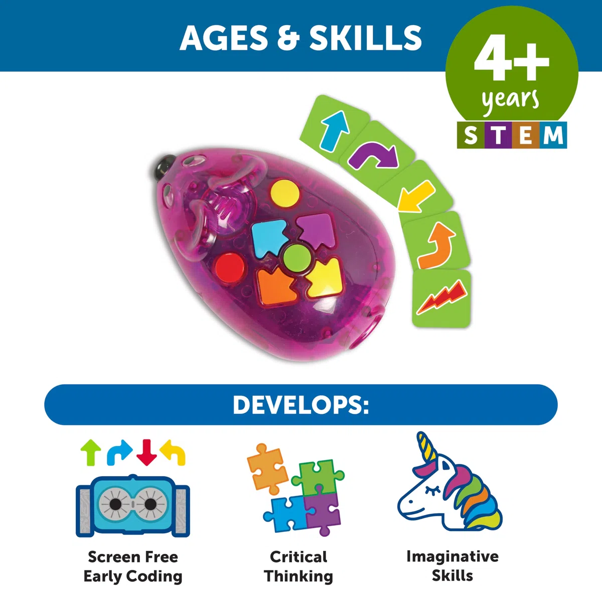 Learning Resources Code & Go Robot Souris Rechargeable, Jouets Mixte, Robot programmable interactif sans écran, dès 4 Ans