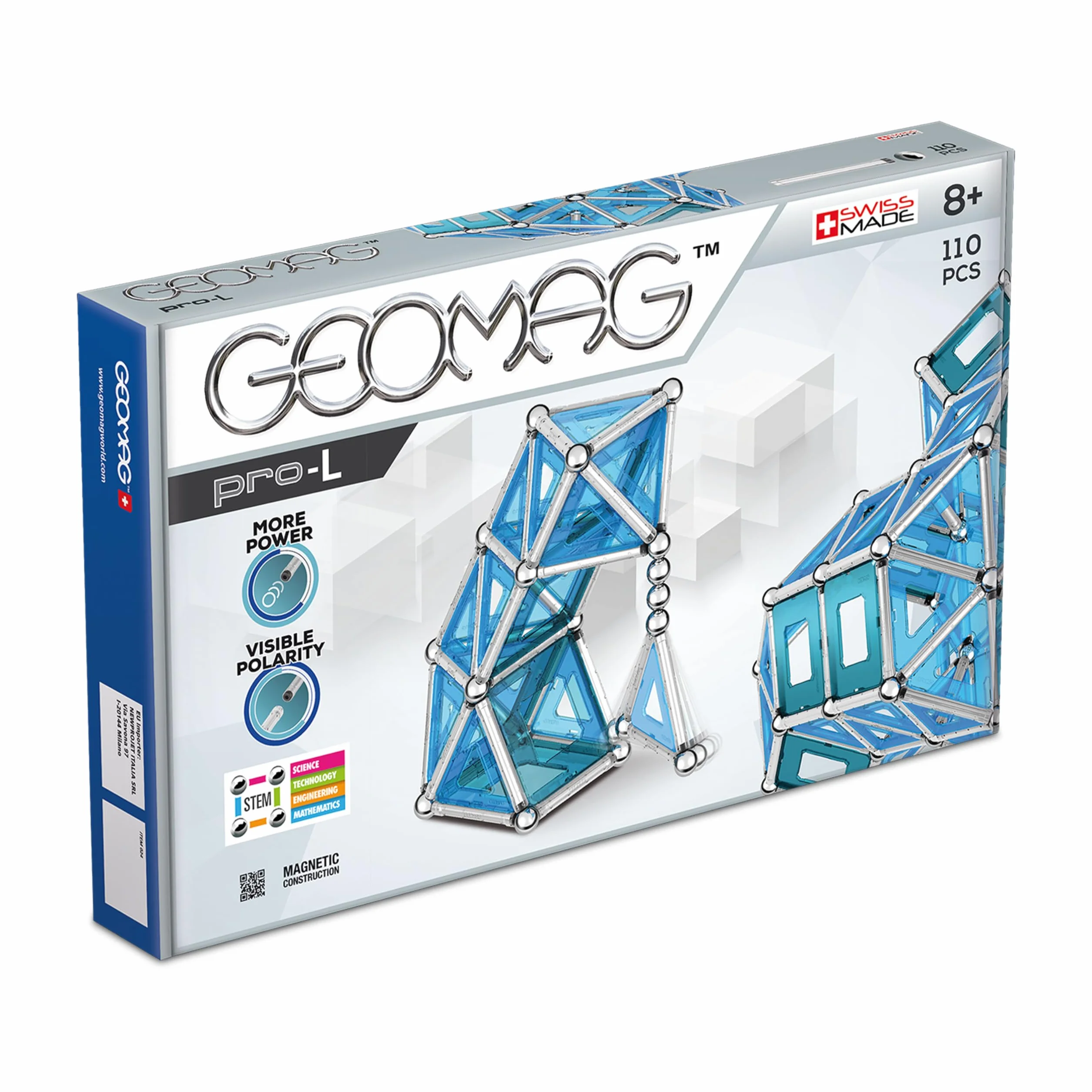 GEOMAG - Pro-L 110 Pcs, Construction Magnétique Enfant avec Barres, Billes et Panneaux, Polarité Visible, Jouet Enfant 8 Ans +, Jeu de Construction STEM Éducatif, Idée Cadeau Noël Anniversaire