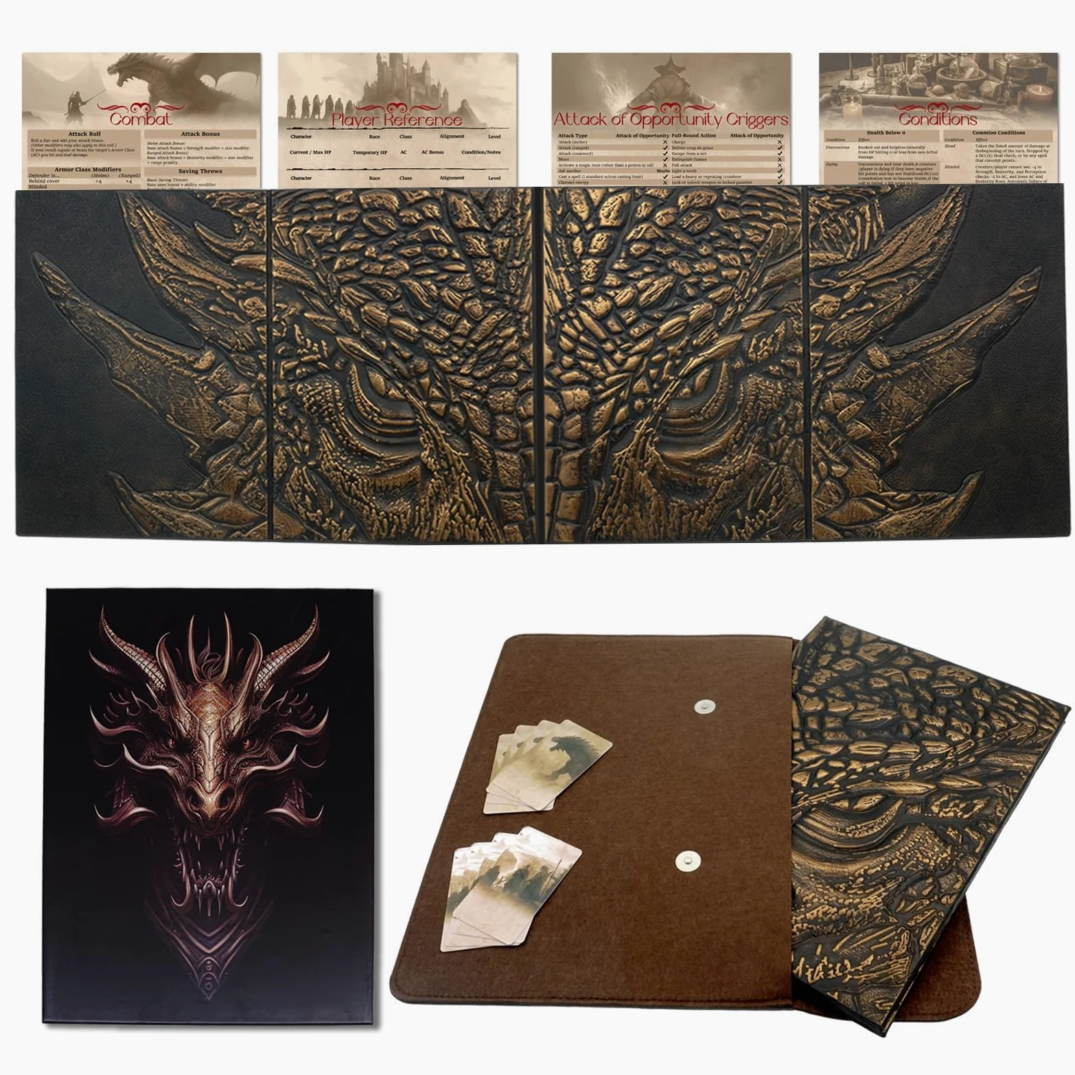 DND DM Écran 5e Dungeon Master pour cadeaux de donjons et dragons, 4 panneaux gaufrés, largeur totale 94 cm