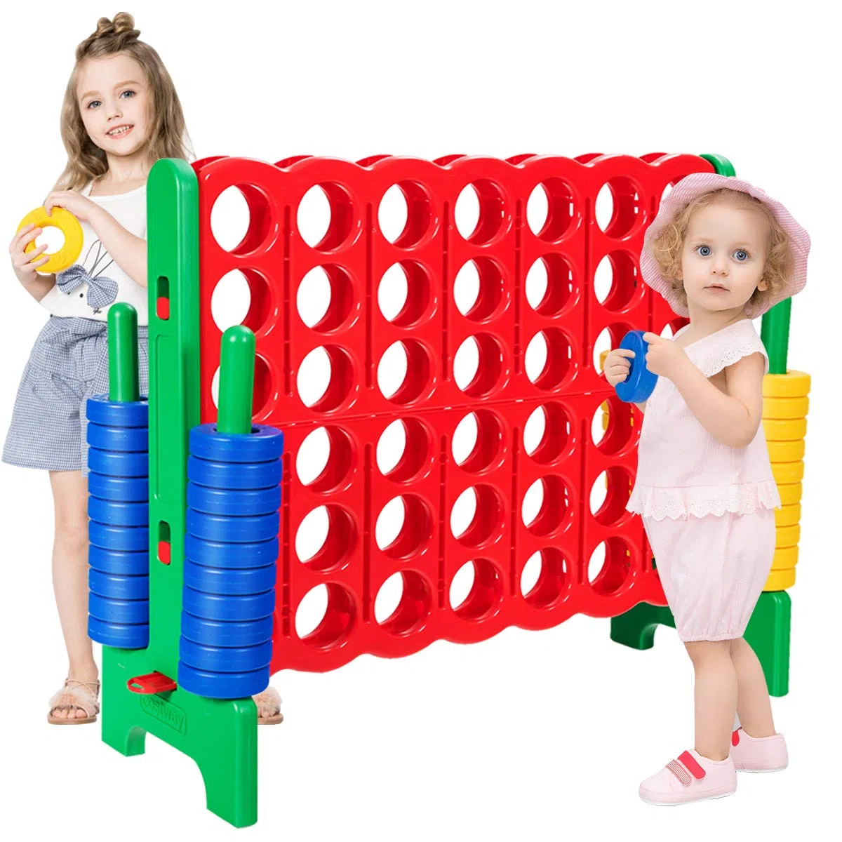 GOPLUS Puissance 4 Géant,Jeu de Société Puissance 4 avec 42 Anneaux et Curseurs pour Redémarrage Rapide, Jeu de Stratégie pour Enfants, 120 x 42 x 104 cm, Vert