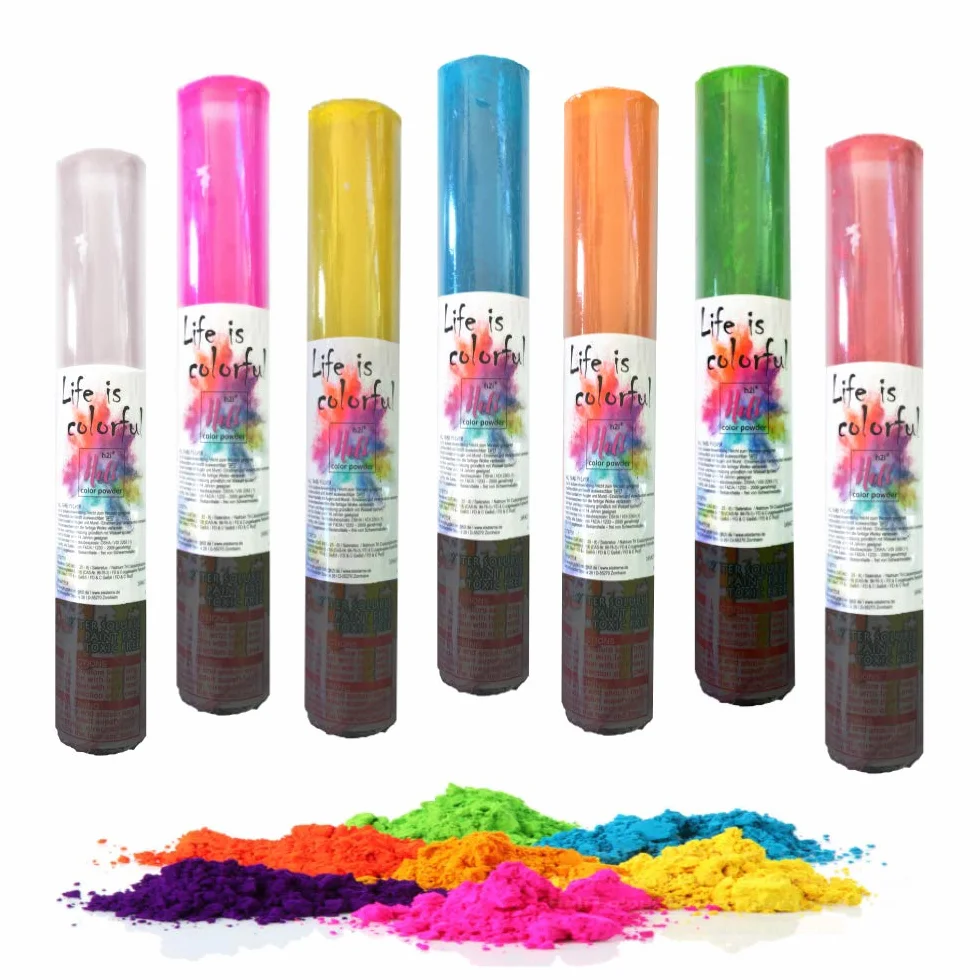 H2i Holi Powder Shooter Lot de 7 canons de poudre de couleur pour fête avec couleurs mélangées 60 g de poudre Holi