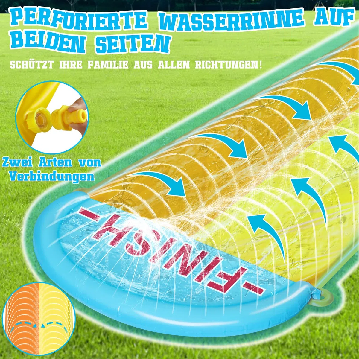 BuzzoXerex 31,16ft/950cm Toboggan Aquatique, 1.55m Toboggan pour Pelouse Double Toboggan à Eau avec 2 Planches Gonflables pour Pelouse et Jeux d'eau en Extérieur
