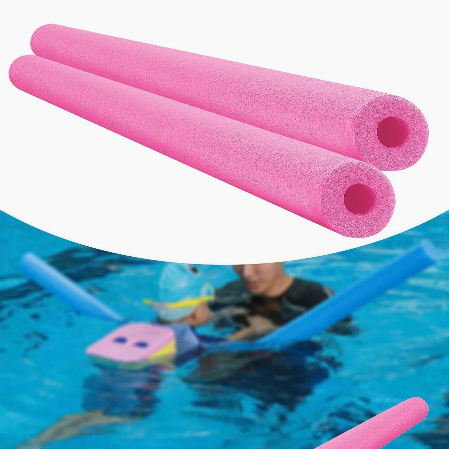 Amagogo Lot de 2 Frites de Piscine en Mousse, Tubes de Natation en Mousse, Aide à L'entraînement Légère, Bâtons Flottants de 150 cm, pour Apprentissage Natation, Aquagym Ou Plage