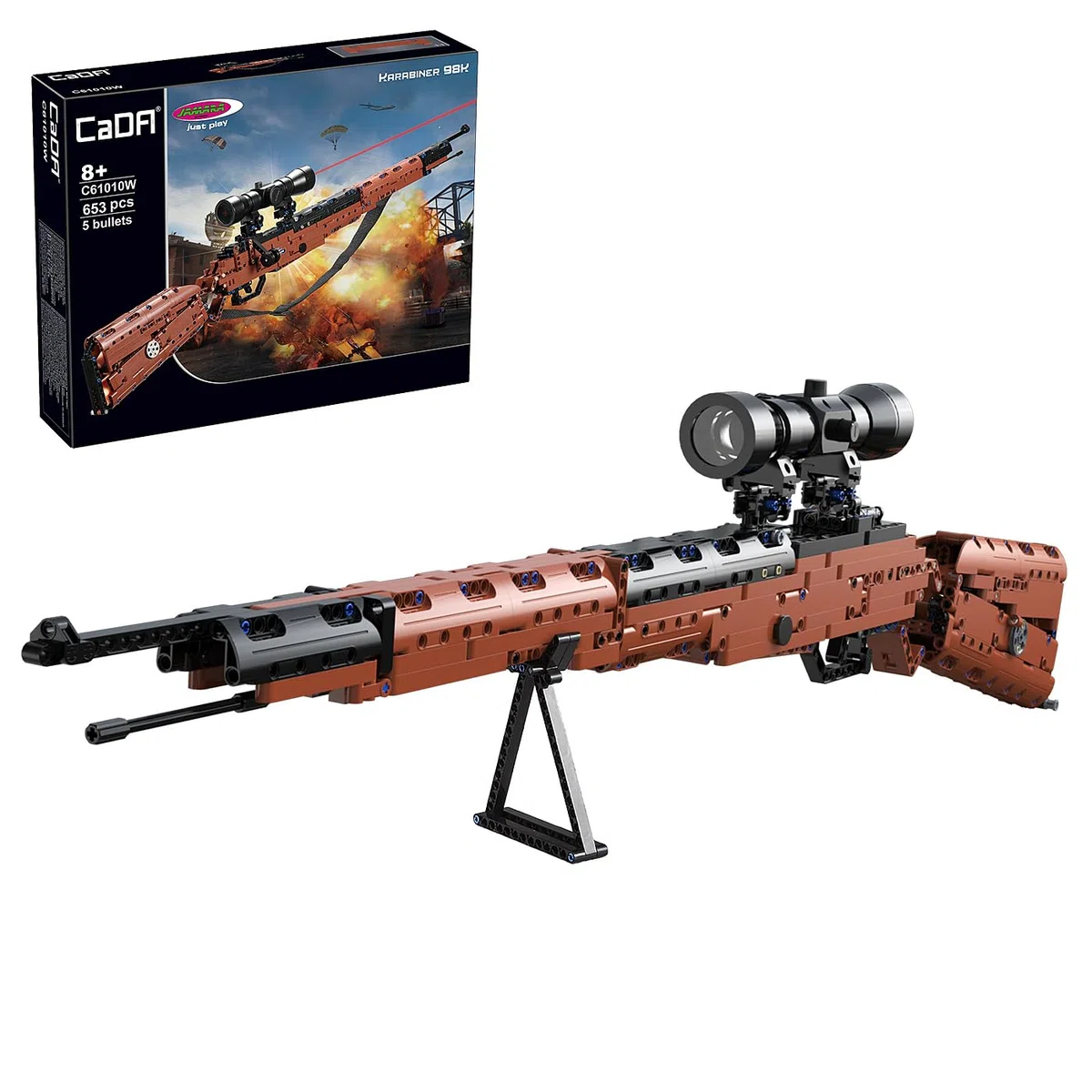 JAMARA 402893 CADA Mousqueton 98 K briques d'armes, briques de serrage, jeu de figurines, jouets pour enfants à partir de 8 ans, idée cadeau pour enfants, réticule LED, sangle de transport