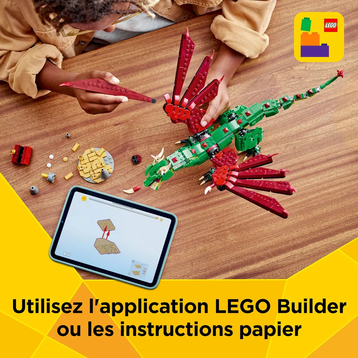 LEGO Creator 3-en-1 Le Dragon médiéval - Se transforme en Serpent de mer ou en phénix - Jeu de Construction pour garçons et Filles Amoureux des Animaux - Idée de Cadeau d’Anniversaire dès 9 Ans 31161