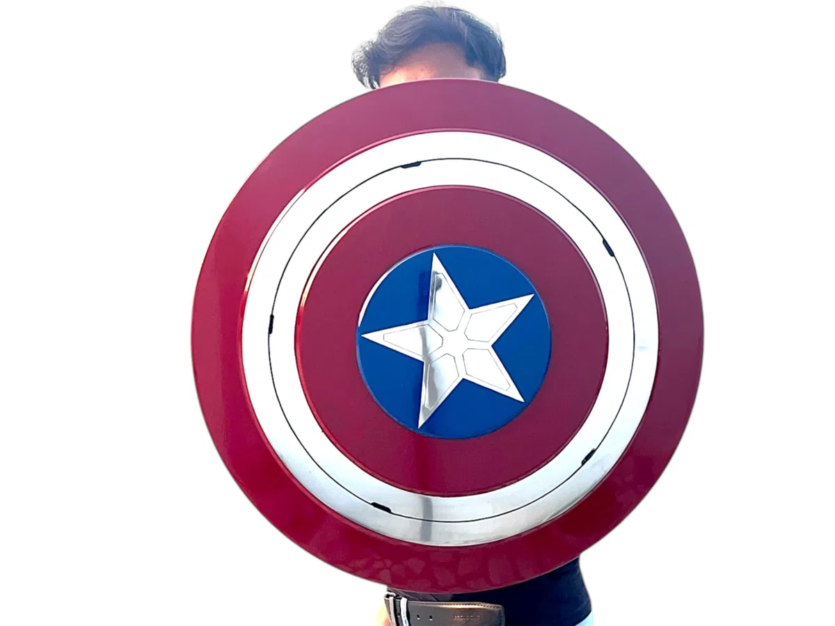 Bouclier Captain America rond en métal, en acier doux avec poignée en cuir, décor mural pour cosplay et jeu de rôle, cadeau pour Noël et Thanksgiving