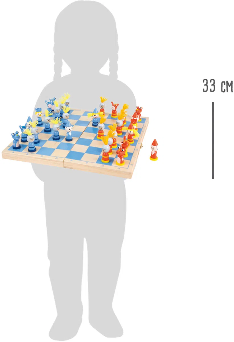 Small foot 6084 Jeu d'échecs "Chevaliers" en bois, jeu de voyage avec 32 pièces chevaleresques en bois, à partir de 6 ans, Rouge, Bleu, Brun