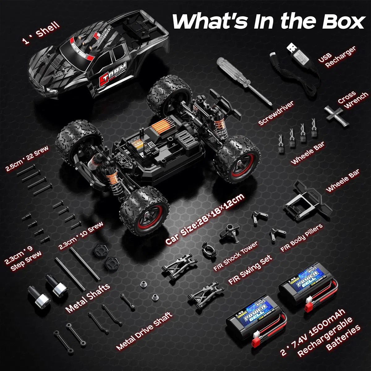 Voiture télécommandée 1:18 Brushless 4x4 pour Adulte & garçon, Voiture RC Tout Terrain à Transmission métal, 52 km/h, avec 2 Batteries 1500mAh et kit de pièces de Rechange