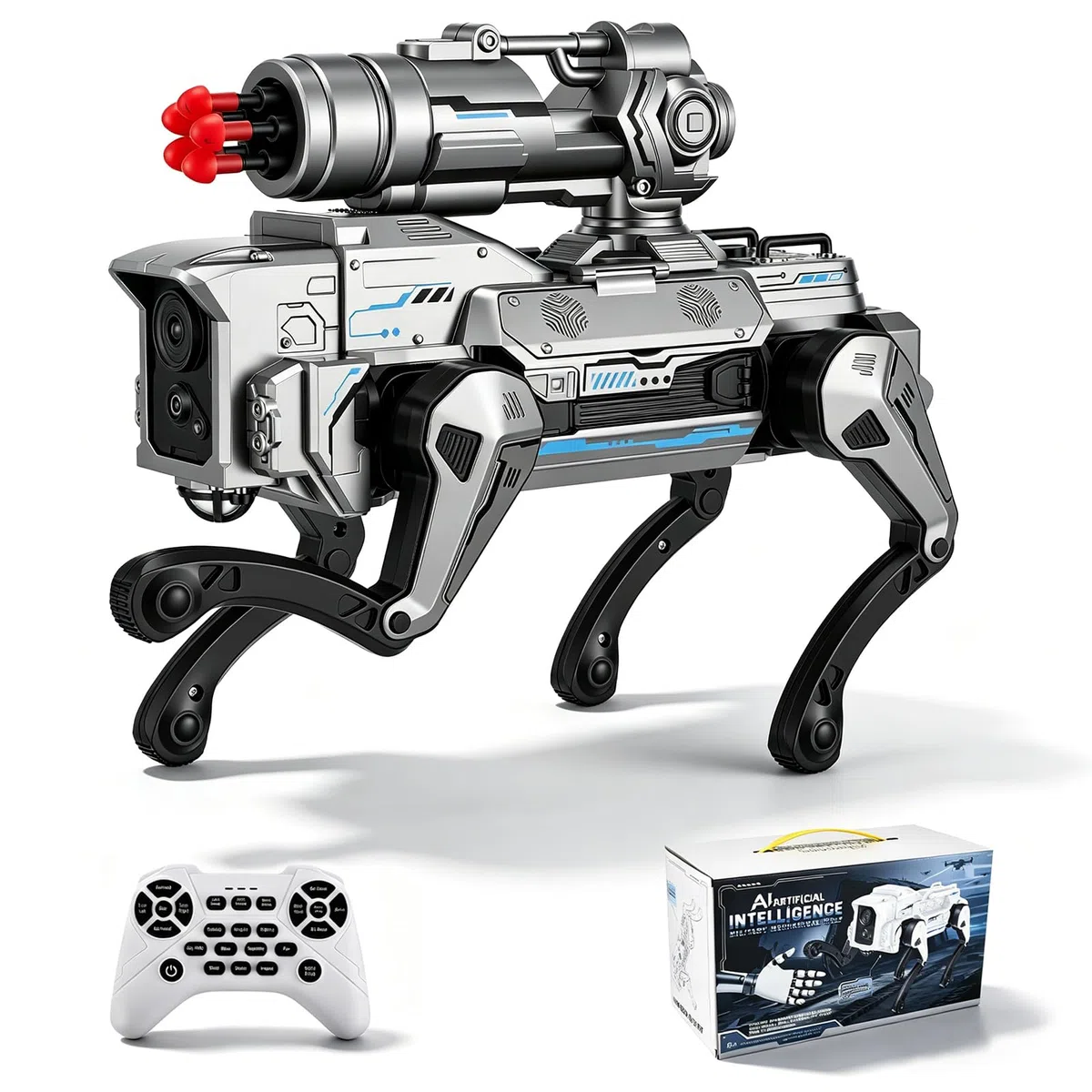 Chien Robot Télécommandé pour Enfants de 3 à 12 Ans, Chien Robot Intelligent avec Lanceur de Munitions Souples, Programmable, Danse, Musique, Interactif, Jouet Garçon Fille