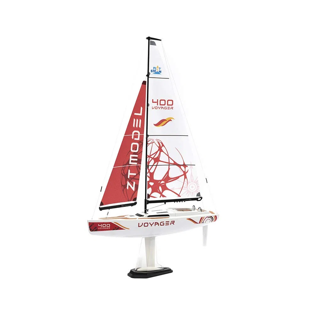 PLAYSTEM Voyager 400 – Voilier RC à énergie éolienne, Rouge – 66 cm