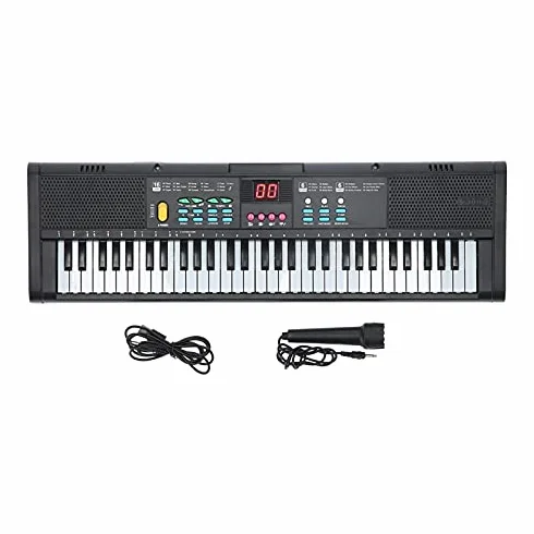 Piano Électronique 61 Touches pour Enfants - Clavier Musical avec Microphone Karaoké, Haut-Parleurs, USB et Effets Sonores - Instrument Idéal Débutants (Noir)